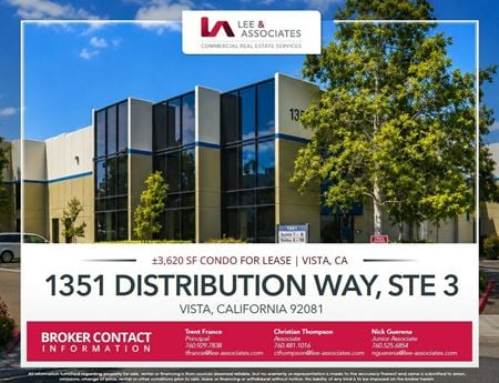 Industrial space for Rent at 1351 Distribution Way, Suite 3 in Vista