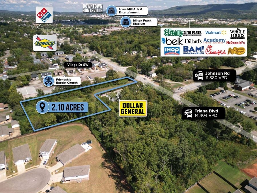 $1 Auction – 2.1 Acre Parcel | 14K VPD | 6.35% Population Growth | 10 Minutes from Downtown Huntsville