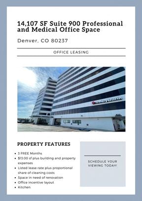 14,107 SF Suite 910 Professional and Medical Office Space in Denver, CO 80237 (3 MONTHS FREE RENT)
