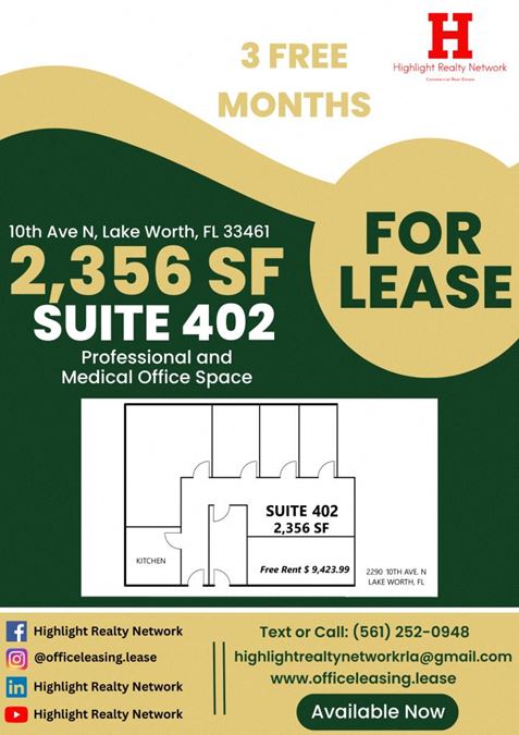 2356 SF Suite 402 Professional Office Space