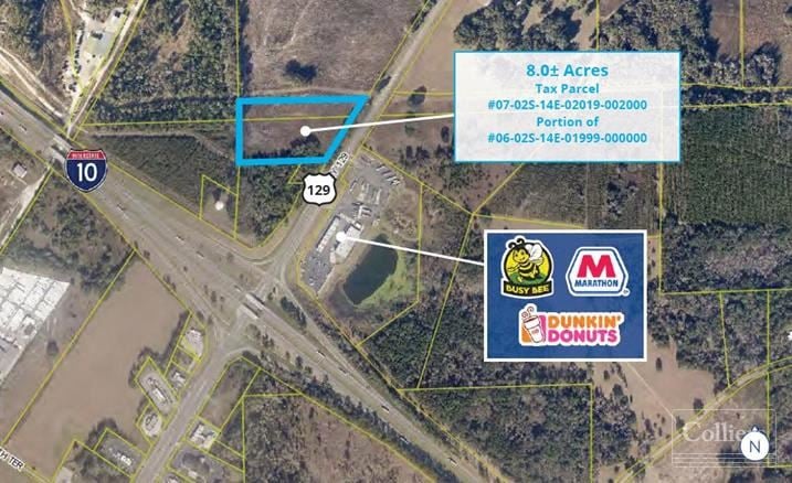 NW Quadrant of I-10 and US Hwy 129 @ Exit 283, Live Oak, FL - 8.0± Acres for Sale