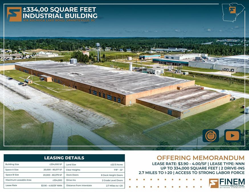 334,105 SqFt Industrial building | 2 Spaces available for Lease