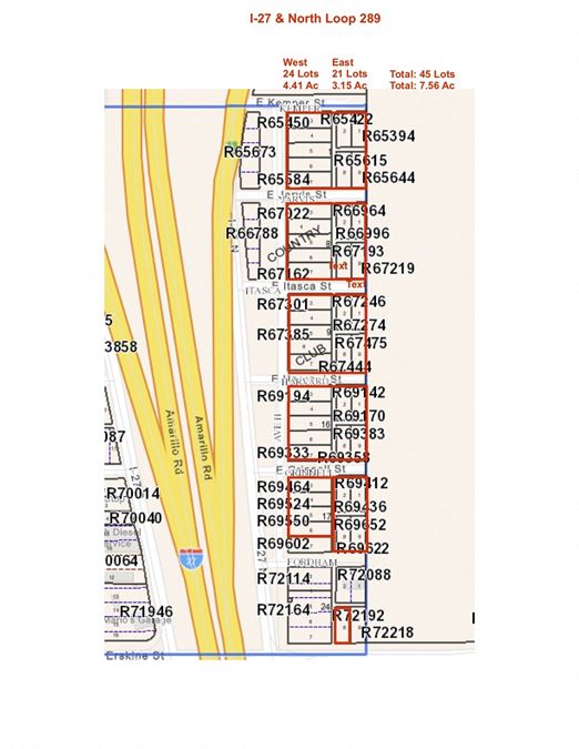 7.56 Acres/45 Lots I-27 & N Loop 289