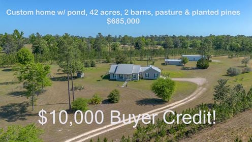 41+/- AC Residence, Farm, Timber + 1200 SF & 1800 SF storage buildings
