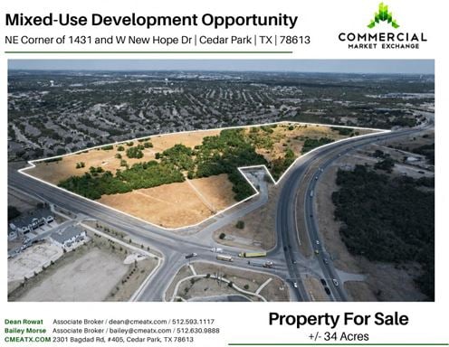 +/- 34 Acres Mixed Use Site Adjacent to High Traffic Lit Intersection | Cedar Park, TX