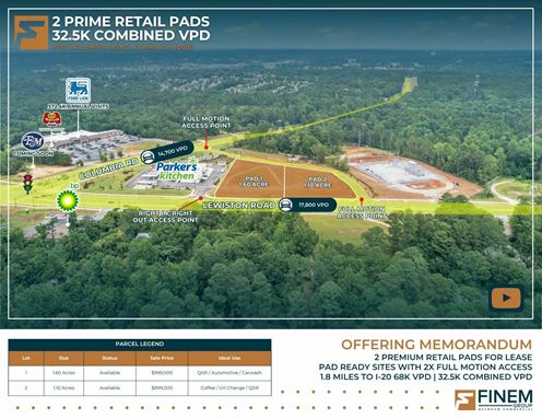 2 Pad Sites | Anchored by Food Lion | 2X Full Motion
