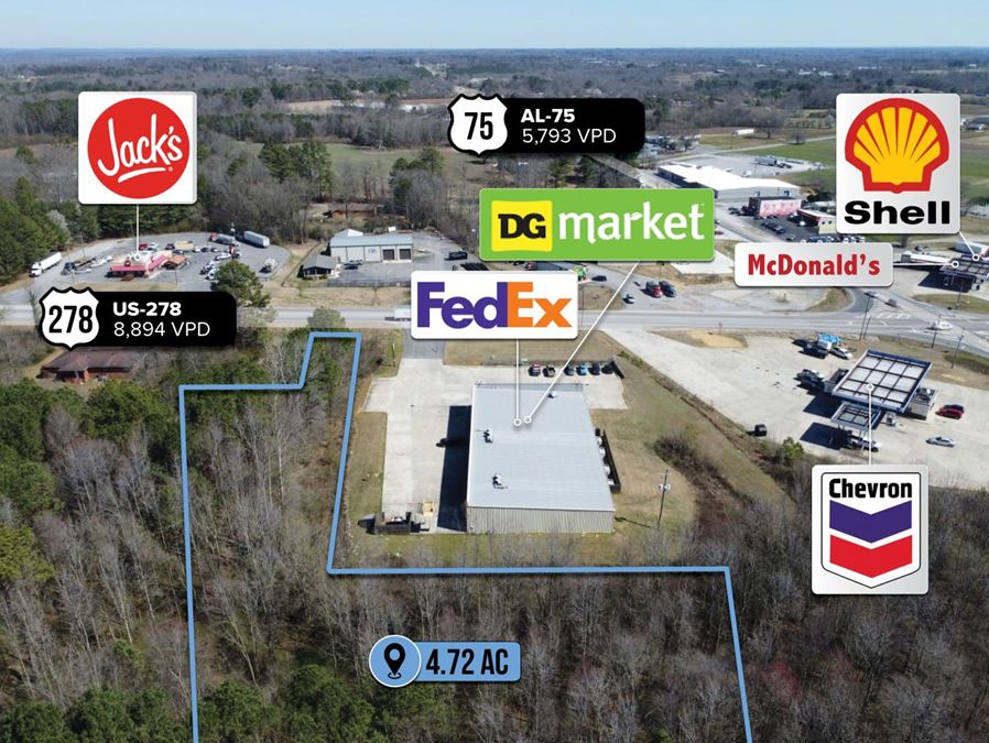 $1 Auction – 4.7 Acre Parcel | 8K VPD | Between Huntsville & Birmingham