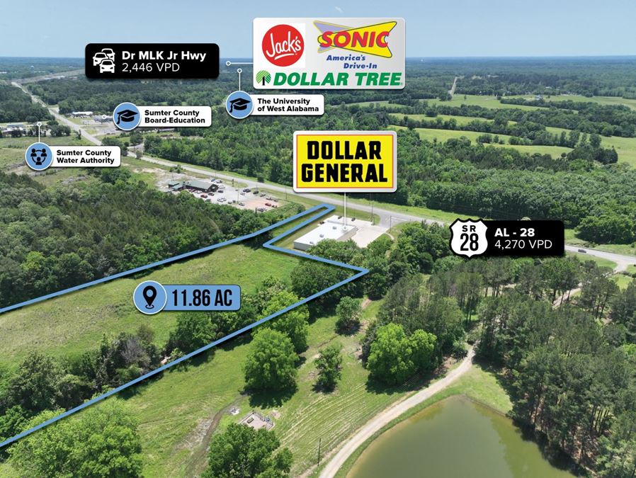 $1 Auction – 11.86 Acre Parcel | Dollar General Adjacent | Livingston, AL