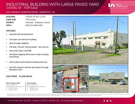 Industrial space for Sale at 541 Crows Landing Road in Modesto