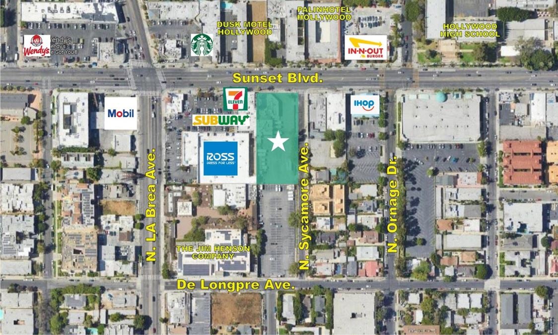 ±33,520 SF Commercial/ Redevelopment Corner Lot on Sunset Blvd in Hollywood, California.