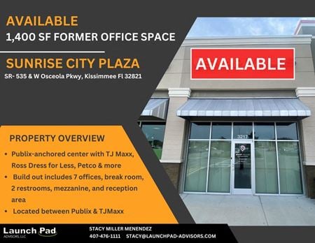 Retail space for Rent at Sunrise City Plaza in Kissimmee
