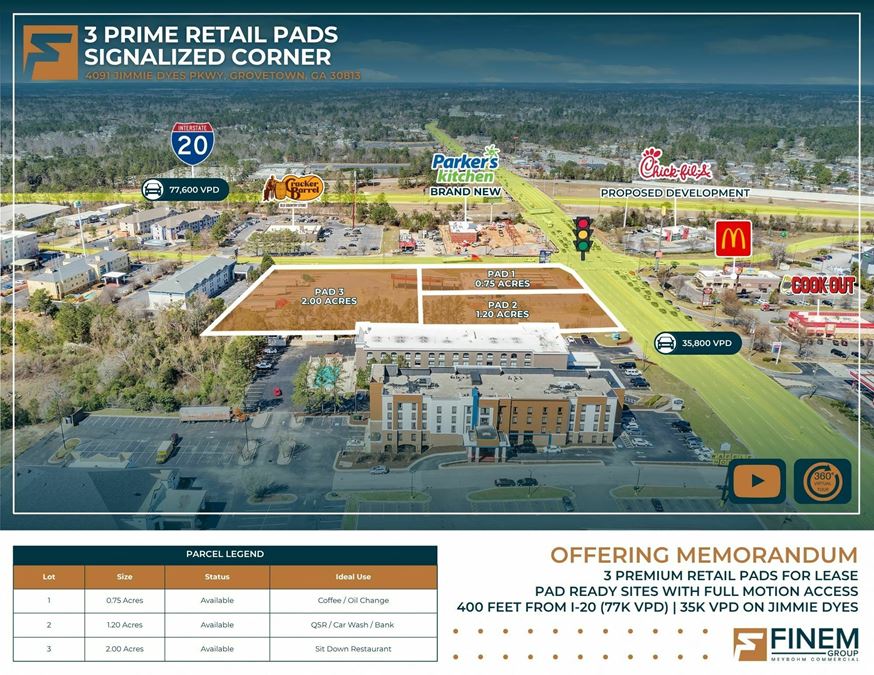3 Retail Pads | Signalized Corner | 35,800 VPD