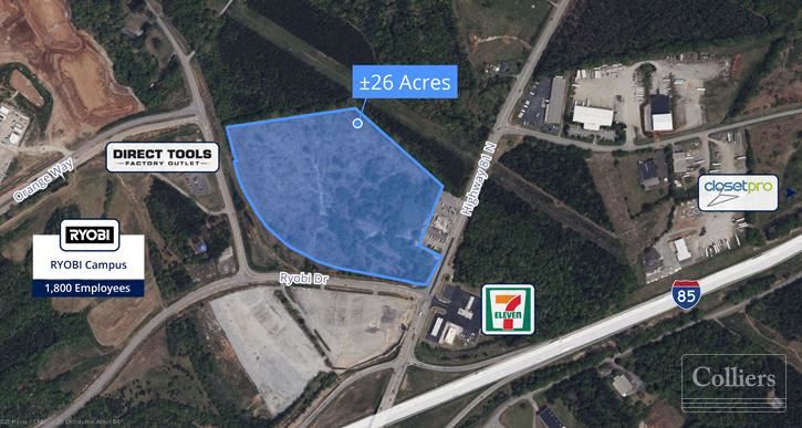 Prime Development Opportunity: ±26 Acres Unzoned on I-85