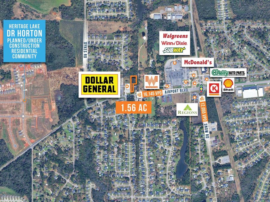 $1 Auction – 1.56 Acre Parcel | 16K VPD | 13% Population Growth | Mobile, AL