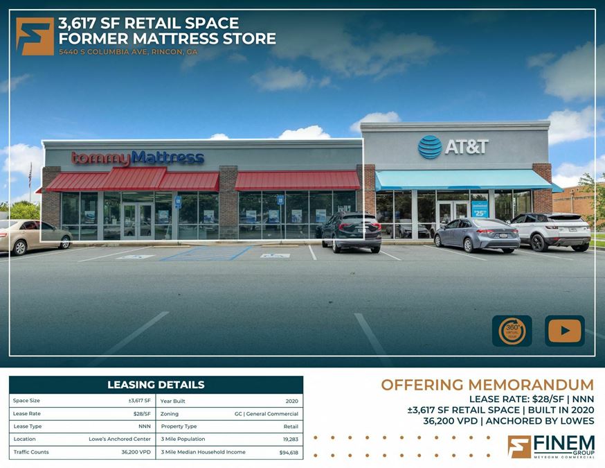 3,617 SF Retail Space | Anchored by Lowes | 36.2K VPD