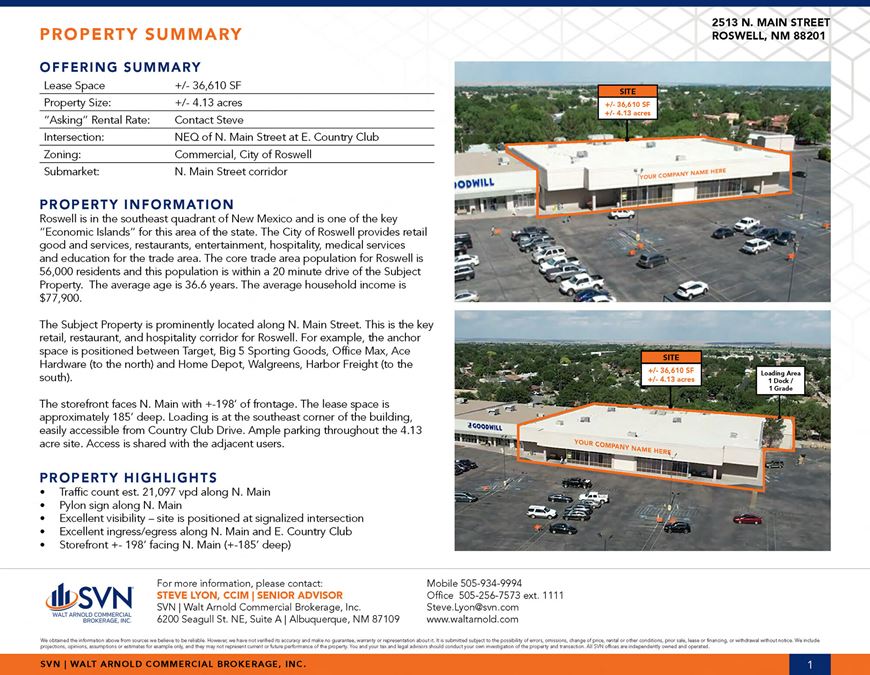 Anchor building for lease - 36,610+-sf in Roswell, NM
