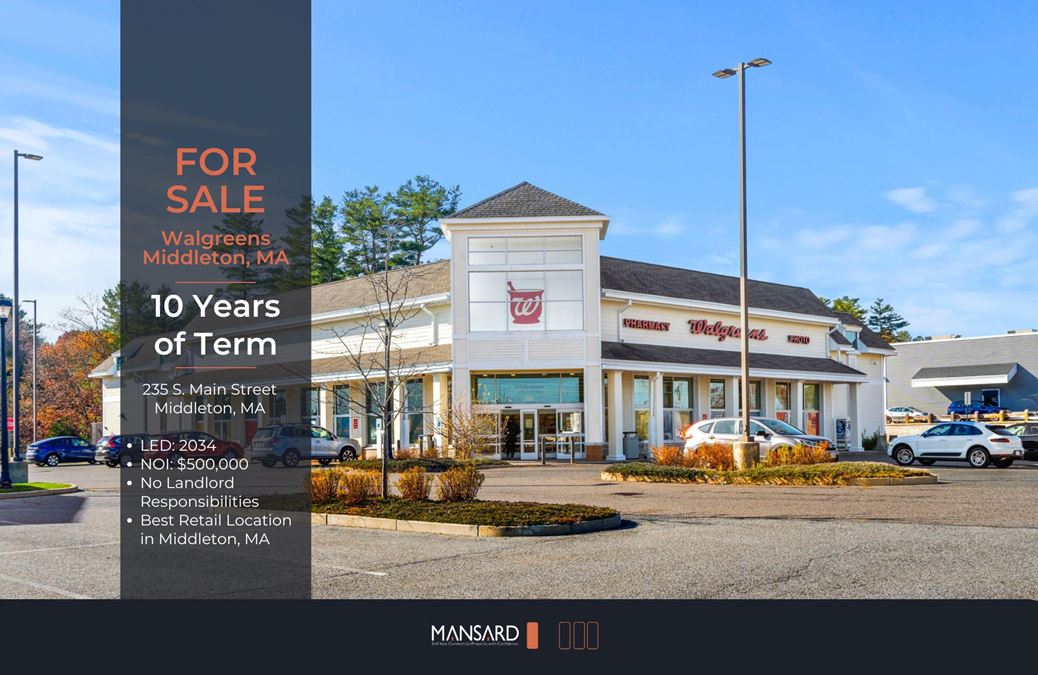 Walgreens | 10 Years Lease Term | 6.6% CAP | Middleton, MA