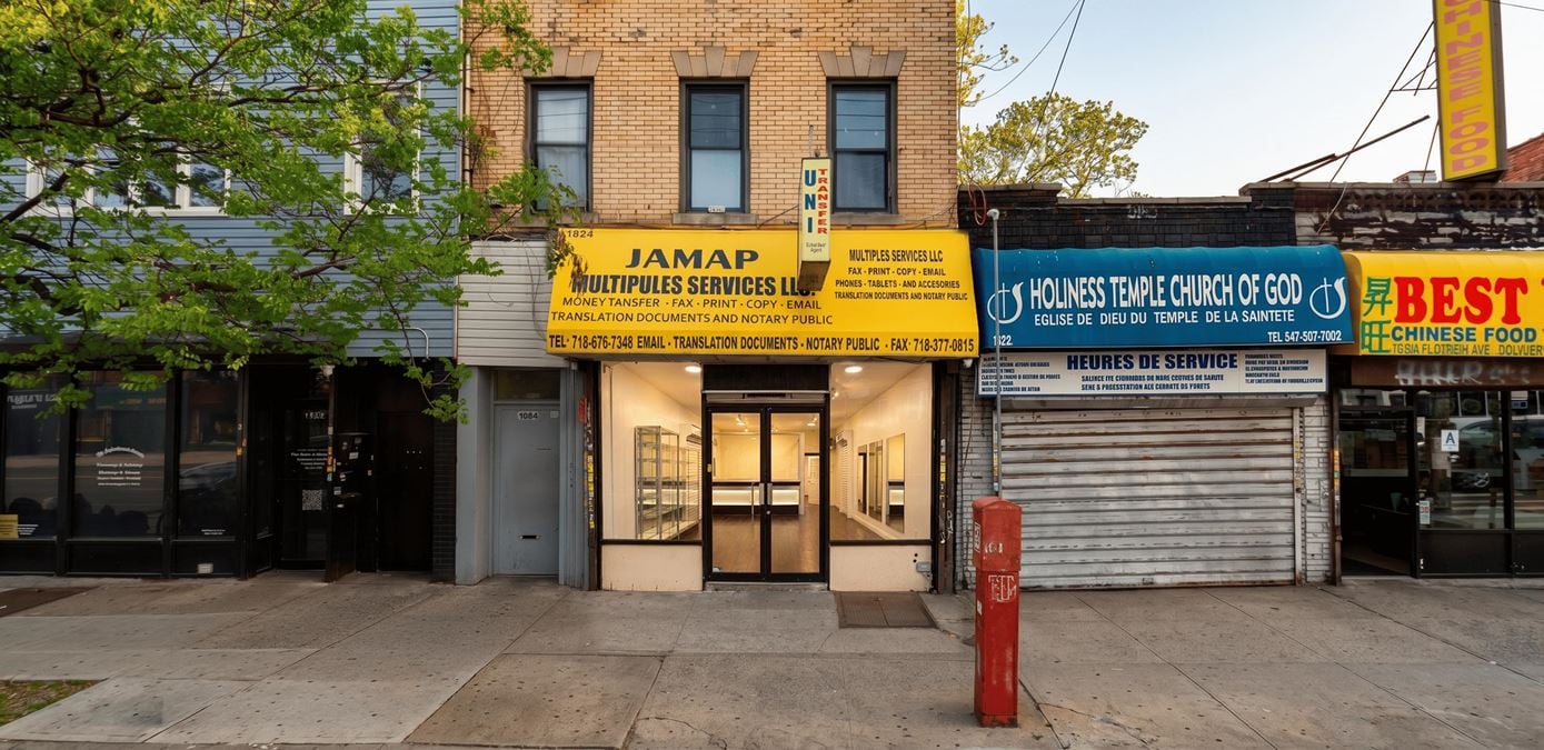 1,000 SF | 1824 Flatbush Avenue | Ground-Floor Retail/Office Space with Basement & Backyard for Lease