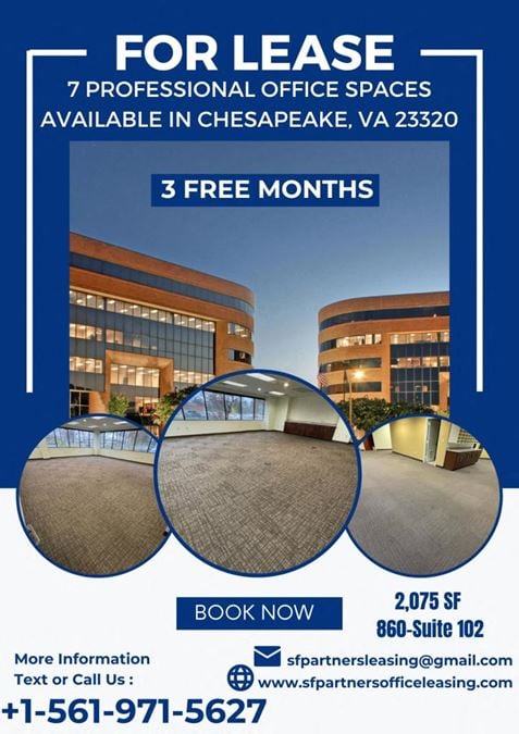 5 Professional Office Space Available in Chesapeake, Virginia 23320