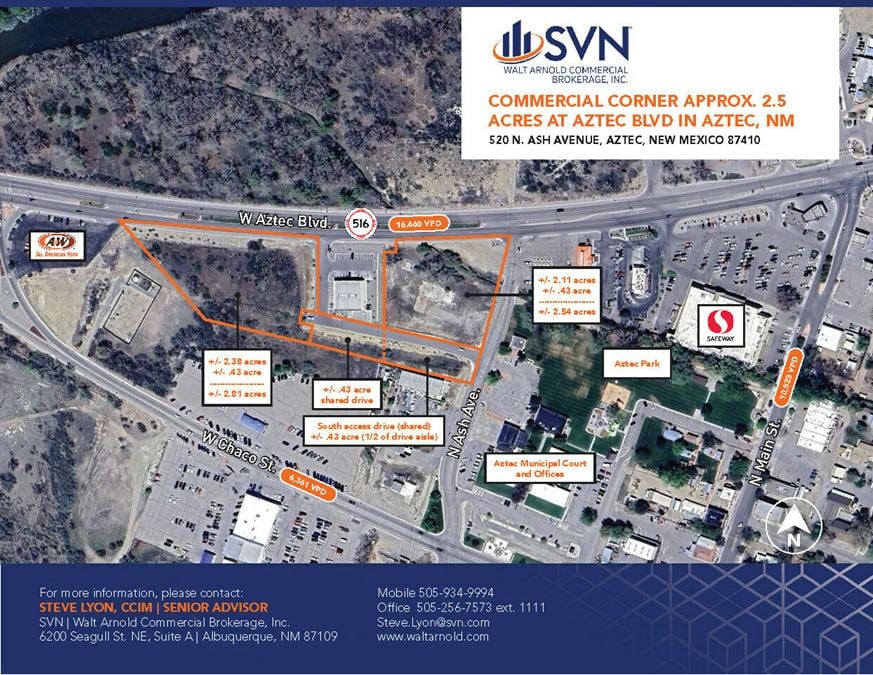 Commercial corner +-2.5 acres in Aztec, NM